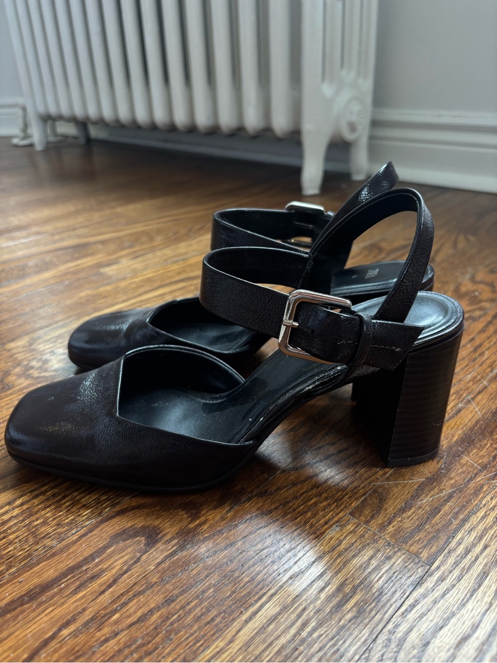 Zara Women's Black Buckle Block Heel Slingback Pumps - Picture 2 of 4